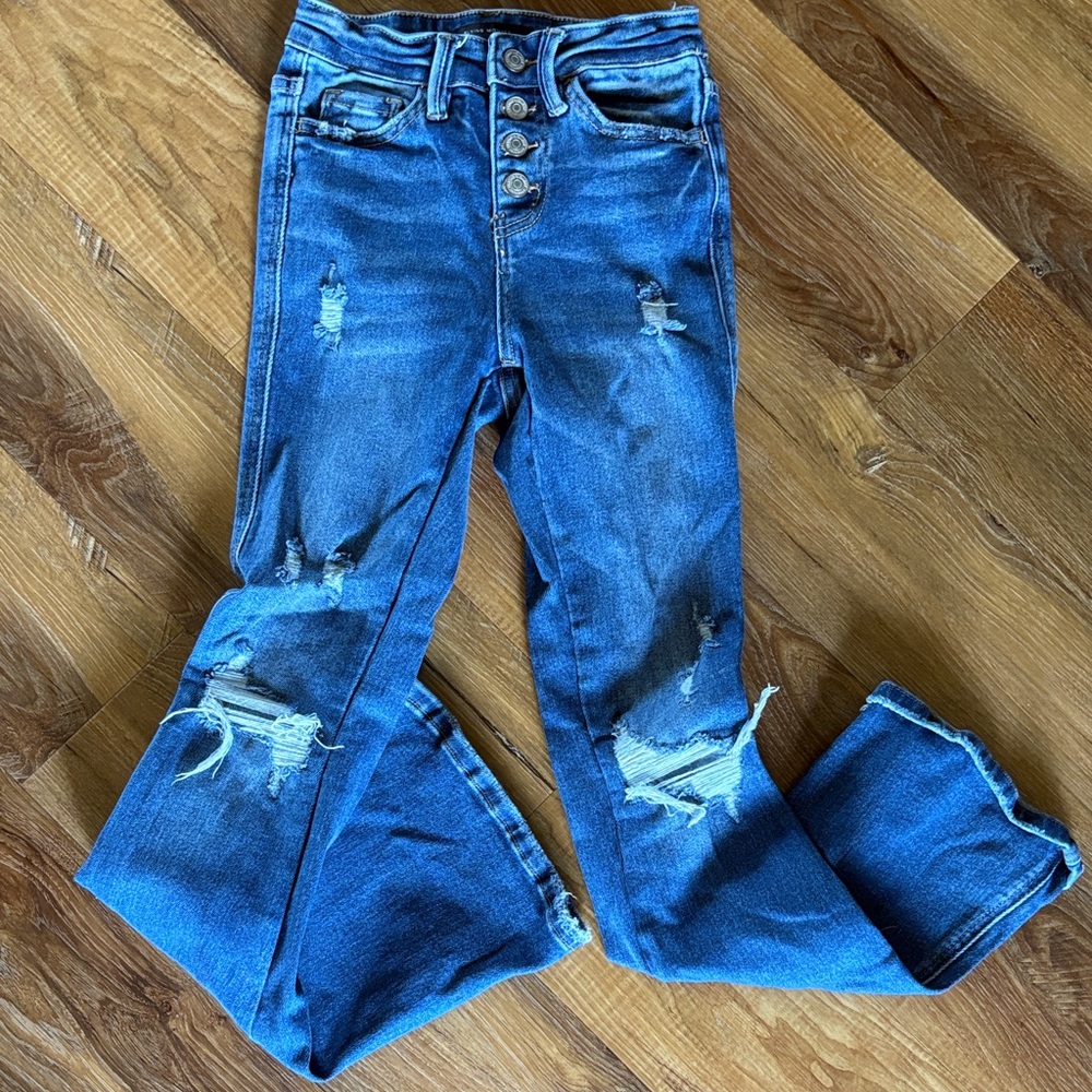 Flying Monkey Distressed Flare Jeans in Blue Size 22 waist